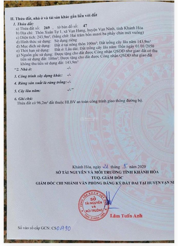 Bán đất thổ cư xuân tự 1, vạn hưng, vạn ninh, khánh hòa