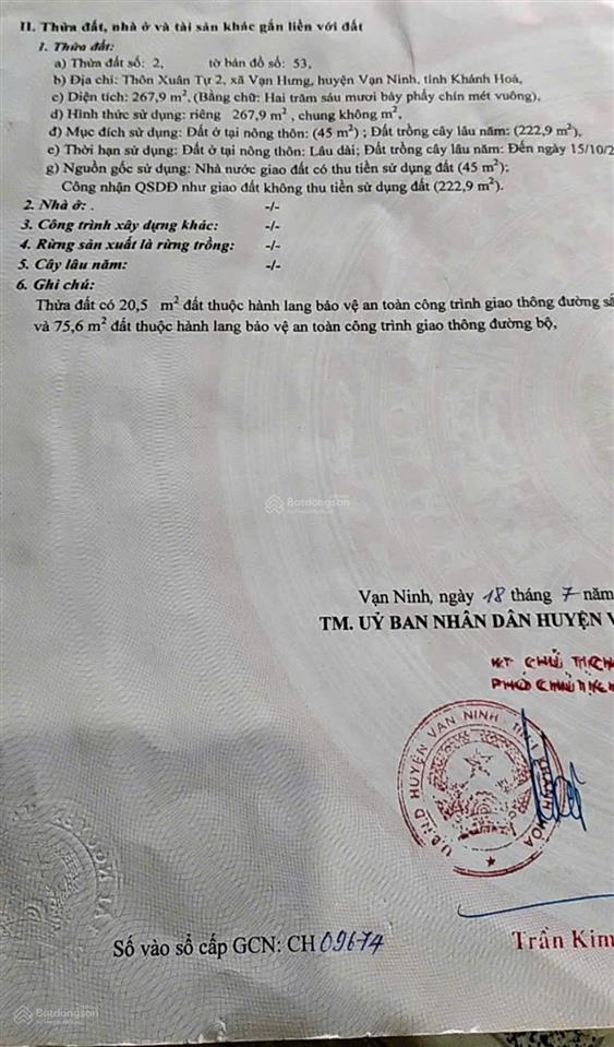 Bán đất 5,6 tỷ xuân tự 2 vạn hưng, vạn ninh, khánh hòa