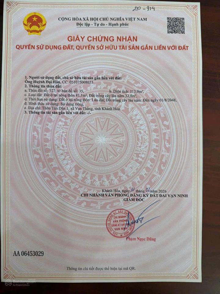 Chỉ 2 tỷ sở hữu lô đất thôn tân dân 1, xã vạn thắng, vạn ninh, khánh hòa