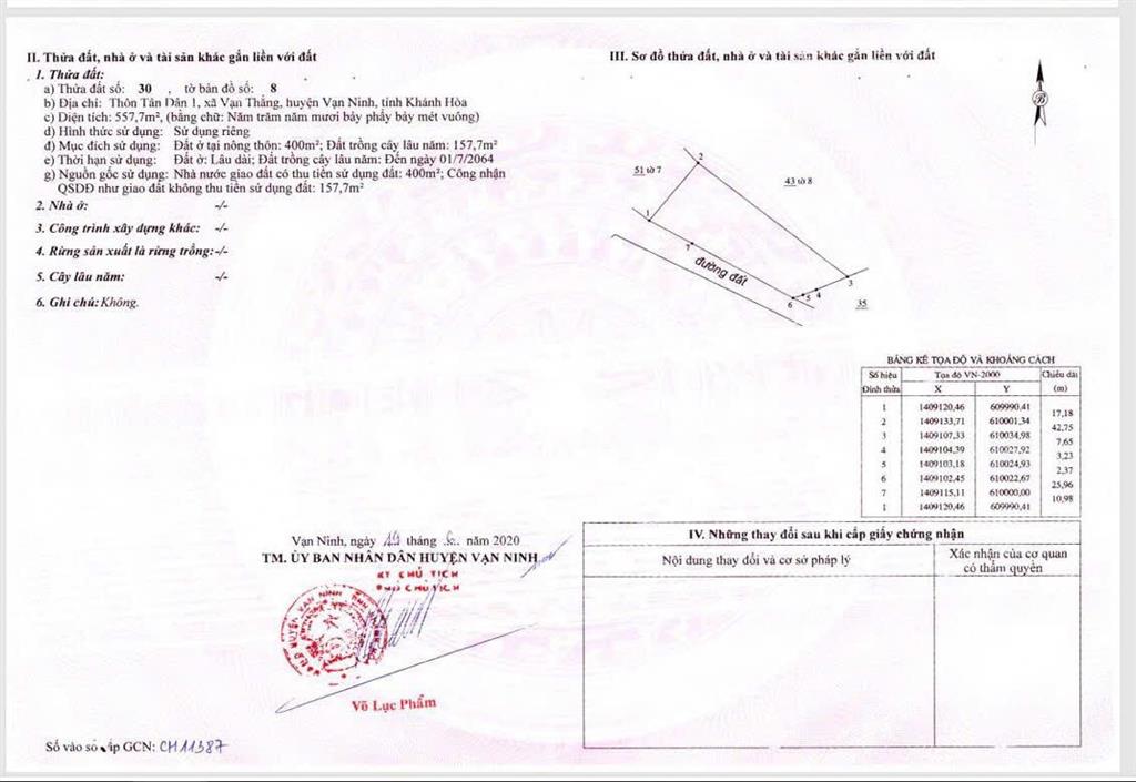 Bán đất tân dân 1, vạn thắng, khánh hòa | 400m2 thổ cư | 12,2tr/m2