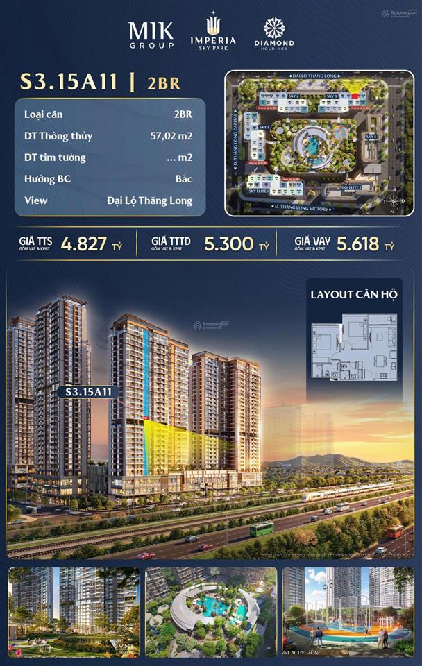 Quỹ căn 2pn đẹp tại imperia sky park đang dần khan hiếm chỉ từ 4.8 tỷ,hỗ trợ lãi suất 0% trong 24th