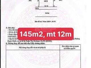 Lô đất có siêu đỉnh, dt 145m2, mt 12m, vị trí ngay sau đường trịnh văn bô, gần đường vành đai 3.5