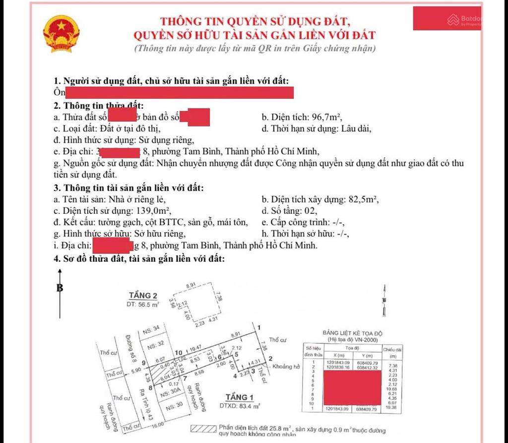 Bán đất mặt tiền đường số 8, phường tam bình, tp hồ chí minh