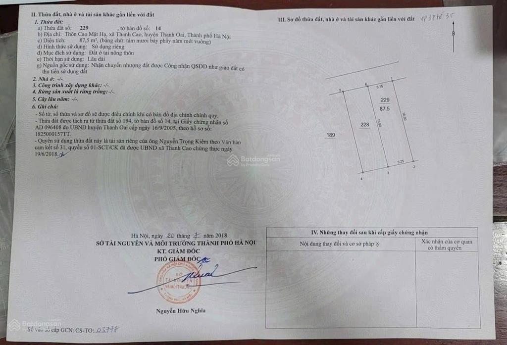 87.5m2, đất cao mật hạ, thanh cao, ô tô vào tận nơi, giá đầu tư. diện tích 87.5m2, mặt tiền hơn 5m