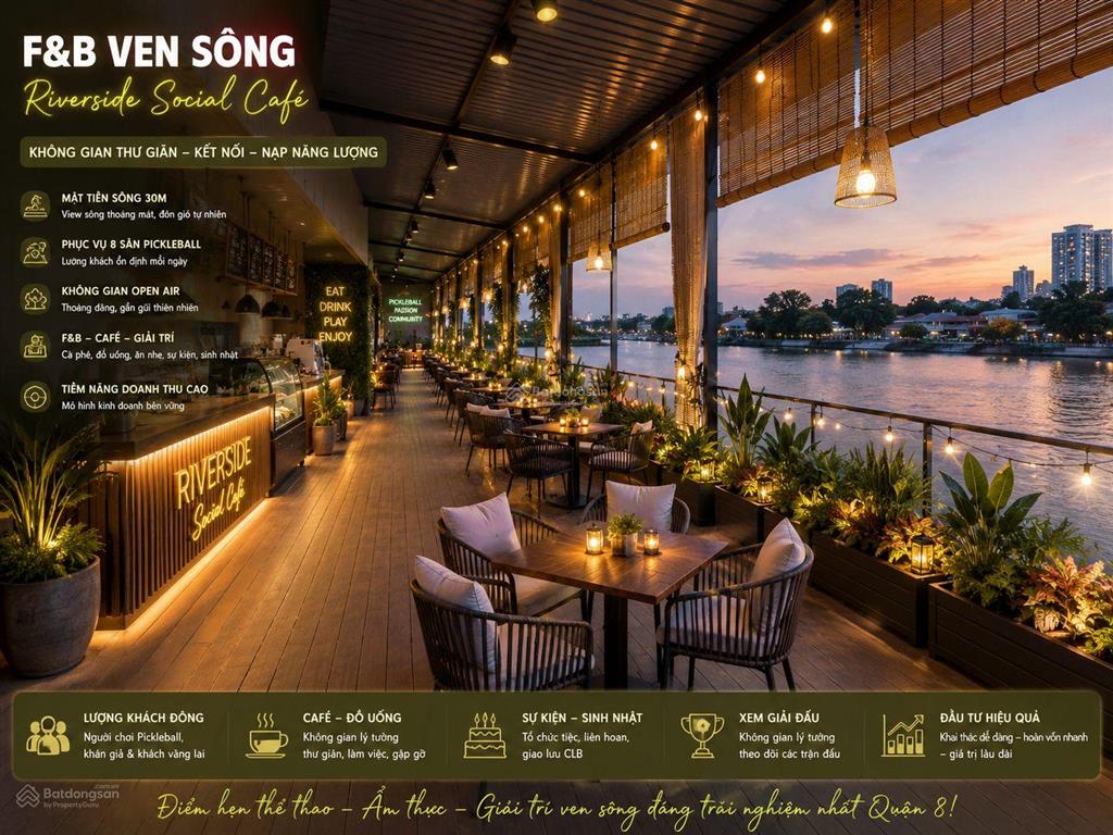 Hợp tác khai thác sân pickleball có sảnh cafe f&b mặt tiền sông.