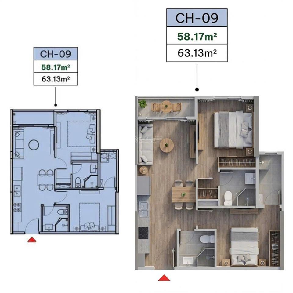 Còn duy nhất 1 căn 2pn + 2wc p2.06.09 diện tích 63,16m2 giá tts 3 tỷ, vay miễn lãi 30 tháng