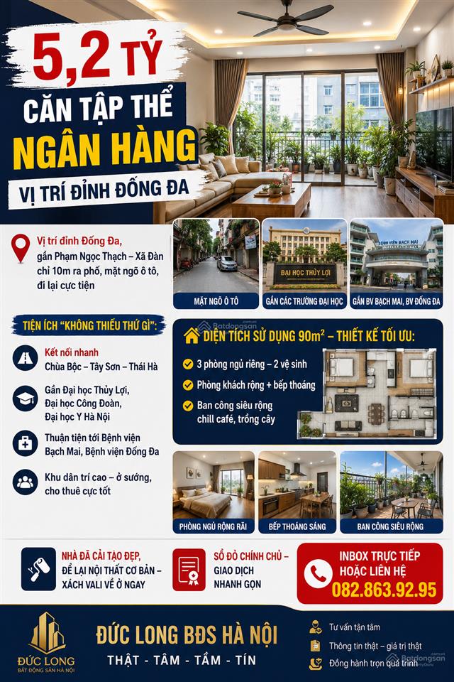 5,2 tỷ tập thể ngân hàng, 90m, 3 ngủ, gần vincom phạm ngọc thạch