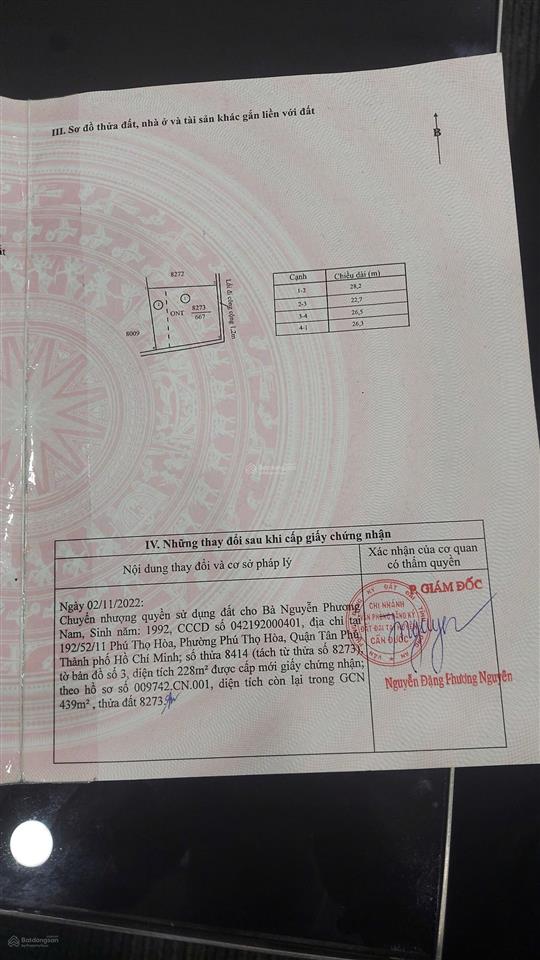 Chính chủ bán gấp 1 lô đất (ngang 4mdài 27m) ở mặt đường rộng 8m, gần chợ long cang, giá 900 triệu