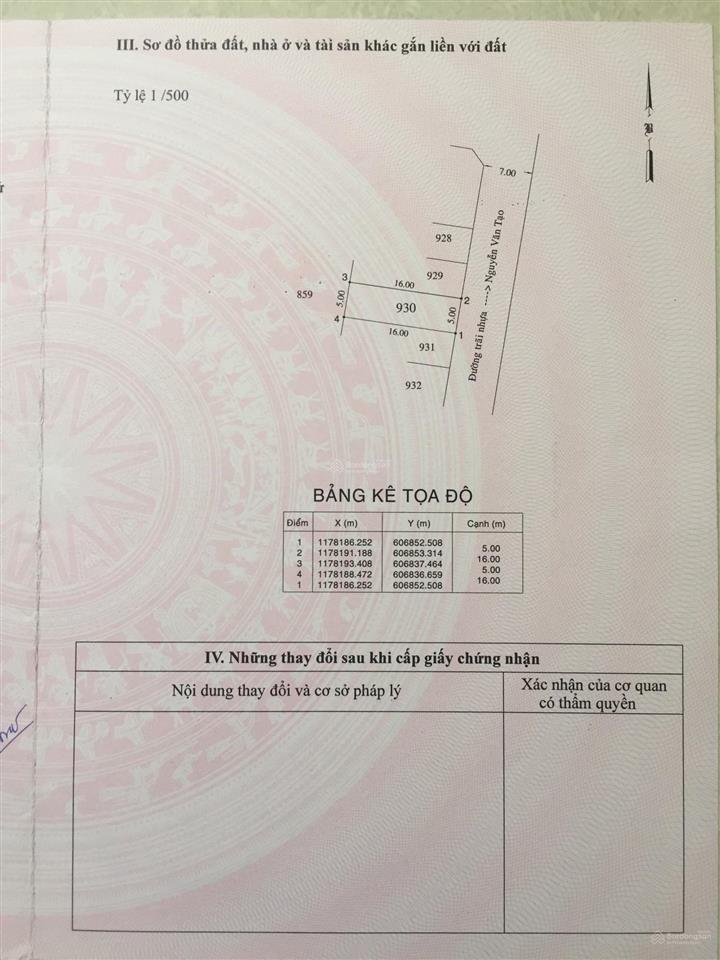 Bán lô đất thổ cư 80m2 hẻm 274 nguyễn văn tạo xã hiệp phước (xã long thới cũ)