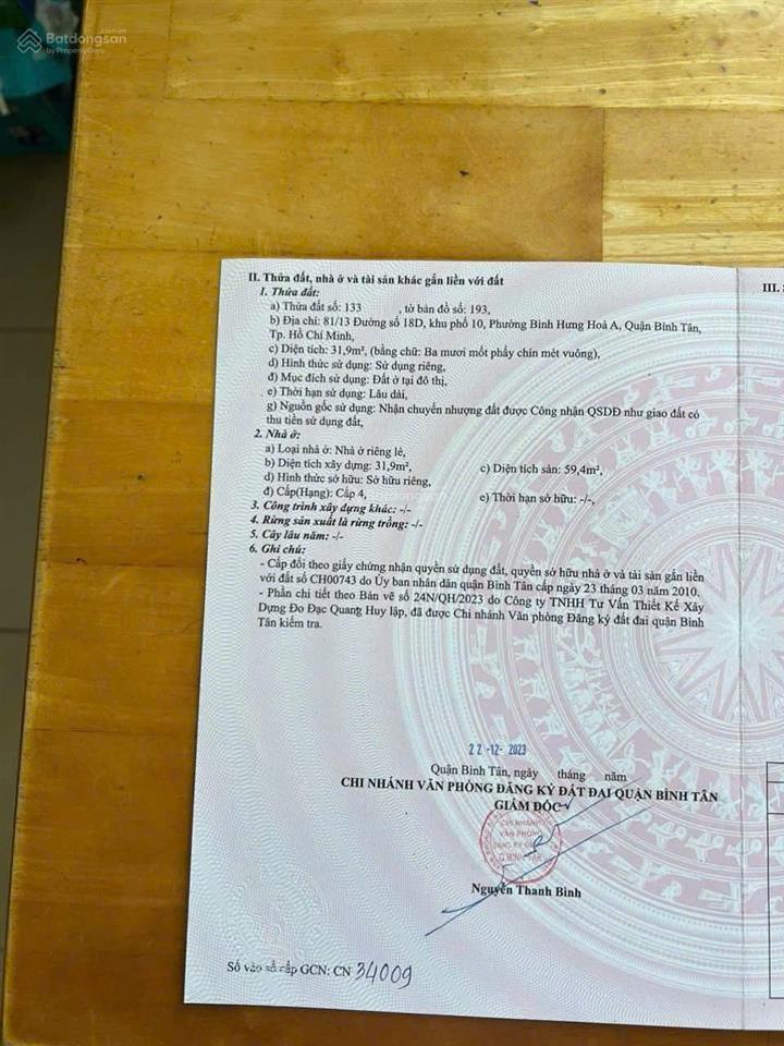 Nhà mặt tiền hẻm xe hơi thông tứ phía dt 4x8m, 2 tầng btct, khu gò xoài, lê văn quới, chính chủ bán