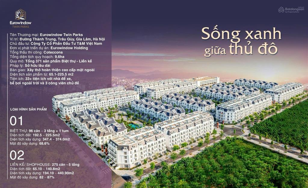 Căn biệt thự 192,5m2 giá tốt nhất dự án eurowindow twin park ký hợp trực tiếp chủ đầu tư.