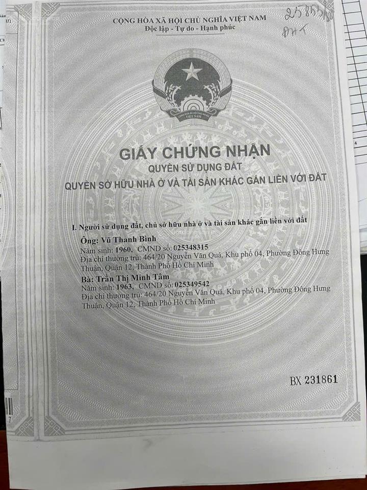 Chính chủ  bán nhà mặt tiền đht 13c  gần nguyễn văn quá  5x13  7 tỷ