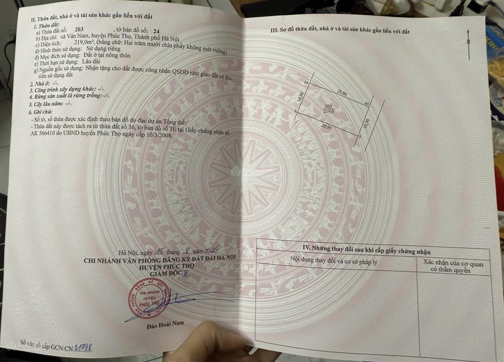 Tôi chính chủ bán gấp mảnh đất hiếm tại xã phúc lộc (vân nam cũ), mặt tiền 10,5m, phong thủy đẹp