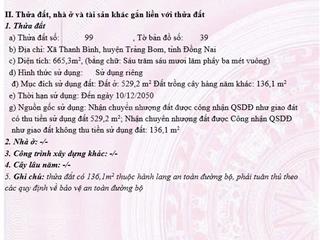 Bán đất 23.1m mặt tiền, 665.3m2 tại xã bàu hàm, trảng bom, đồng nai, 12 tỷ vnd