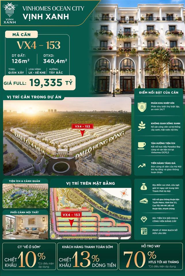Bán bt tại vinhomes ocean park 3, giá 17 tỷ, 126m2 siêu hot