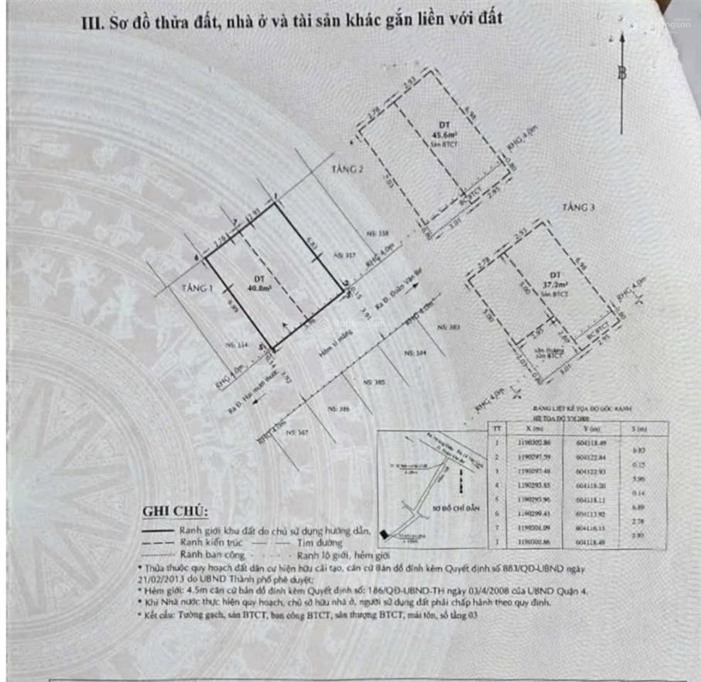 Bán 1 lần 2 căn khu phân lô 20 thước tt quận 4 htn 4m 3 tầng kdc hiện hữu 4pn ngang 6m 9tỷ nhỉnh tl