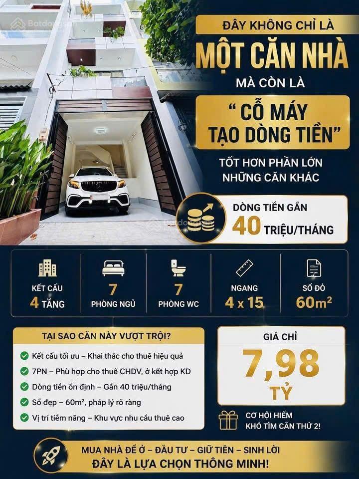 Chdv quang trung 4 tầng 7pn 60m dòng tiền gần 40tr/thể chỉ hơn 7 đồng
