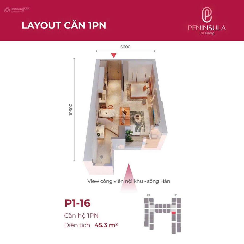 Hot. chỉ 2tỷx. sở hữu ngay căn 1pn  dt 48m2 view biển mỹ khê + sơn trà tòa căn hộ peninsula