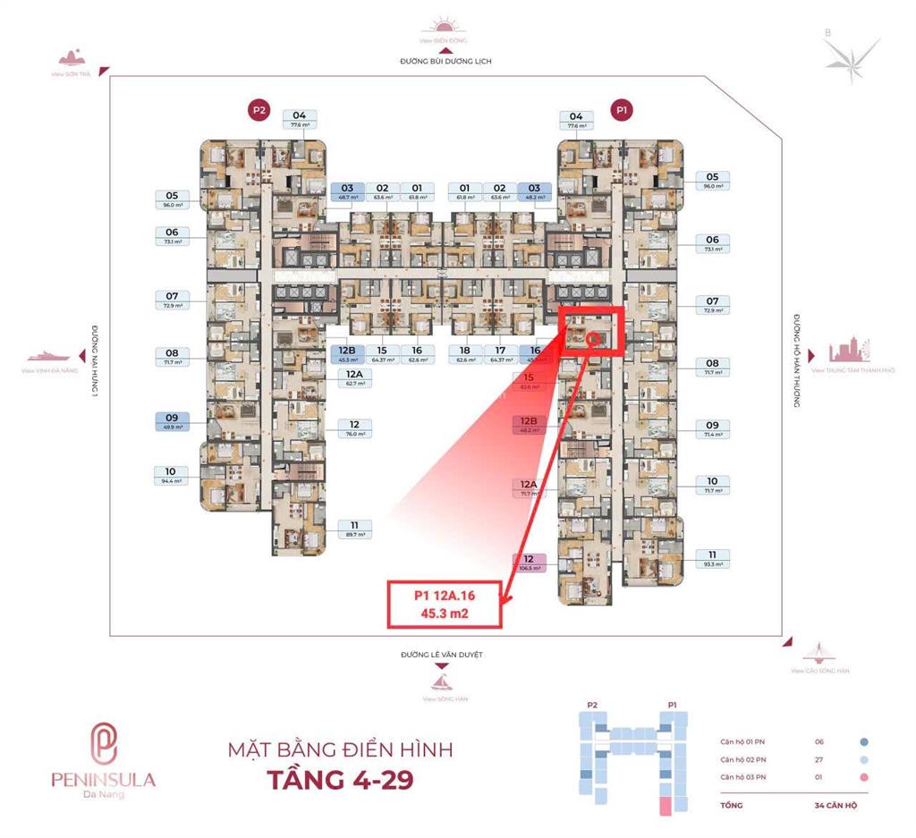 Hot. chỉ 2tỷx. sở hữu ngay căn 1pn  dt 48m2 view biển mỹ khê + sơn trà tòa căn hộ peninsula