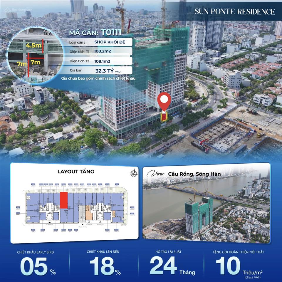 Sở hữu shop khối đế dự án ponte đà nẵng  vị trí trung tâm của trung tâm  rõ ràng giá gốc từ cđt