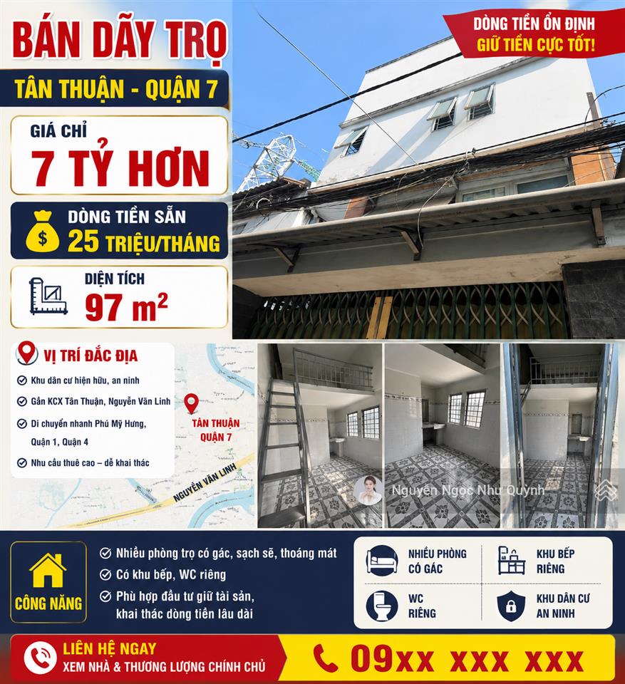 Bán dãy trọ 97m2tân thuận q.7dòng tiên sẵn 25tr/th7 tỷ hơn