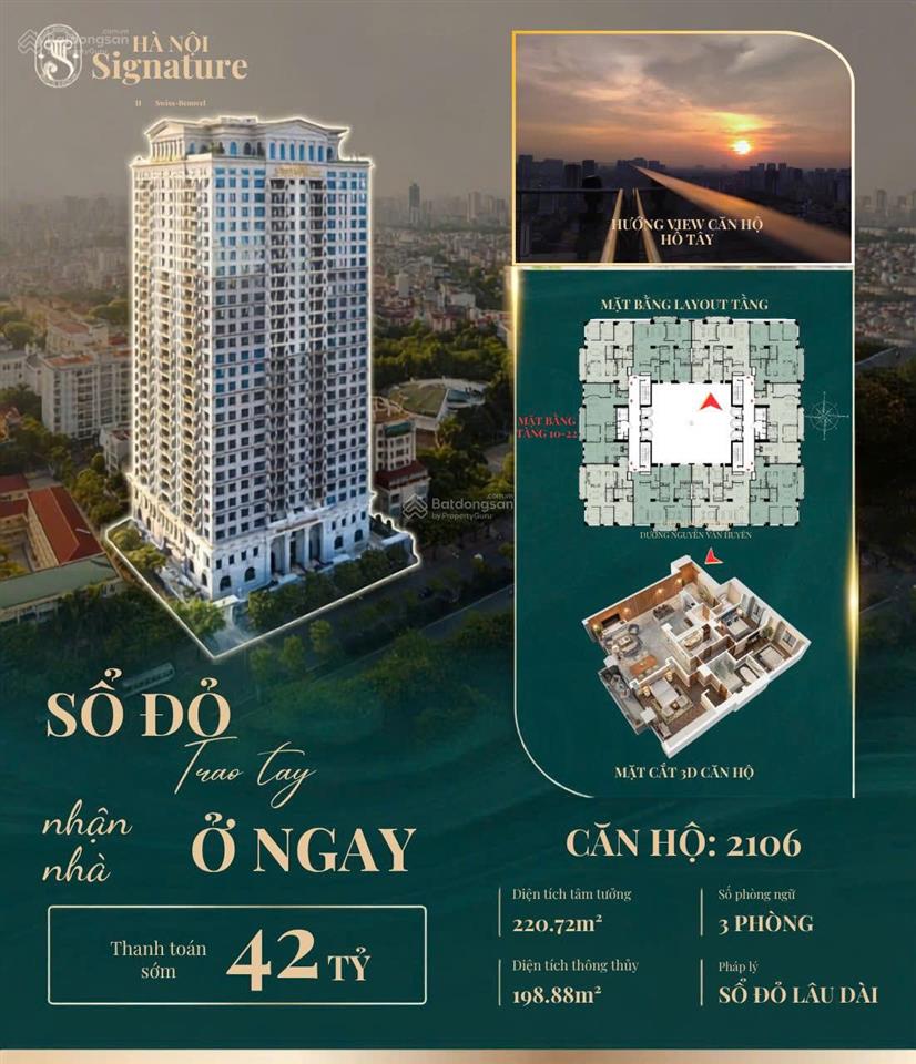 Bán ch 3pn tại hanoi signature, giá ưu đãi 42 tỷ vnd, 198.8m2, cầu giấy, hà nội