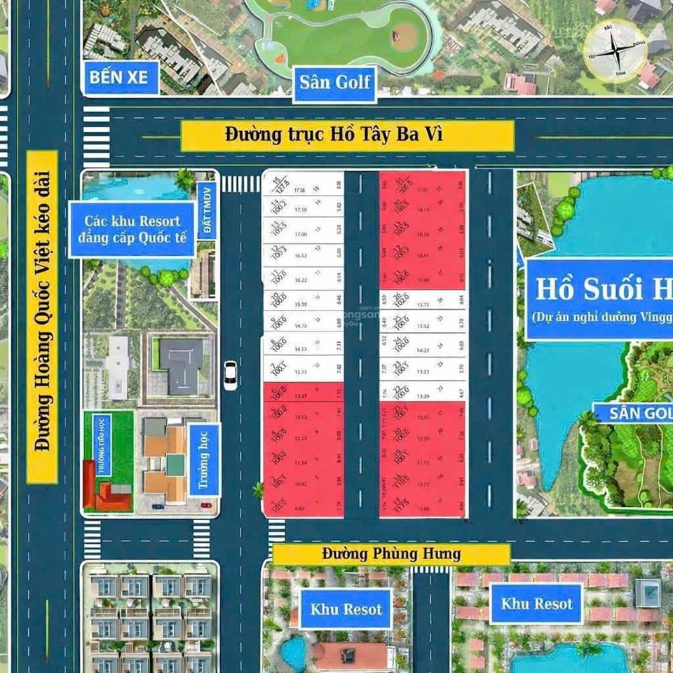 Bán đất nền cẩm lĩnh ba vì, ngay hồ suối hai, xe bus trước đất, dt 100m², sổ đỏ full thổ cư.