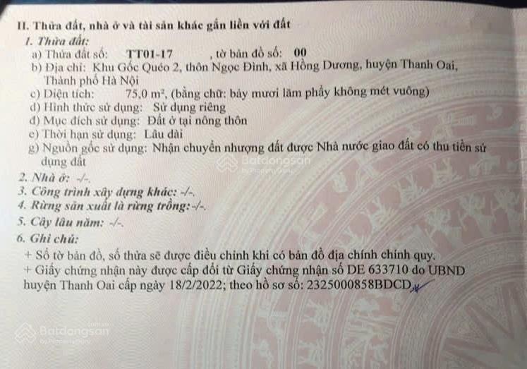 Siêu phẩm vip 75m, đg gốc quéo, thôn ngọc đình, xã dân hòa (hồng dương cũ), thanh oai. đấu giá gốc
