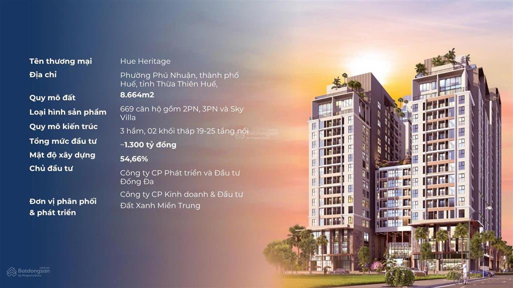 Huế heritage giỏ căn view sông đẹp nhất dự án dtsd 81120 m2, sổ hồng lâu dài, quý 3/2027 bàn giao