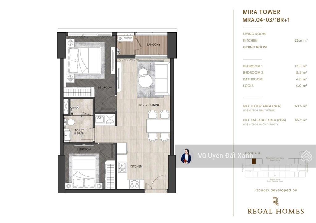 Nổi bật căn 1pn+// regal complex  tầng 8  view sông cô cò, núi ngũ hành và thành phố  sổ lâu dài