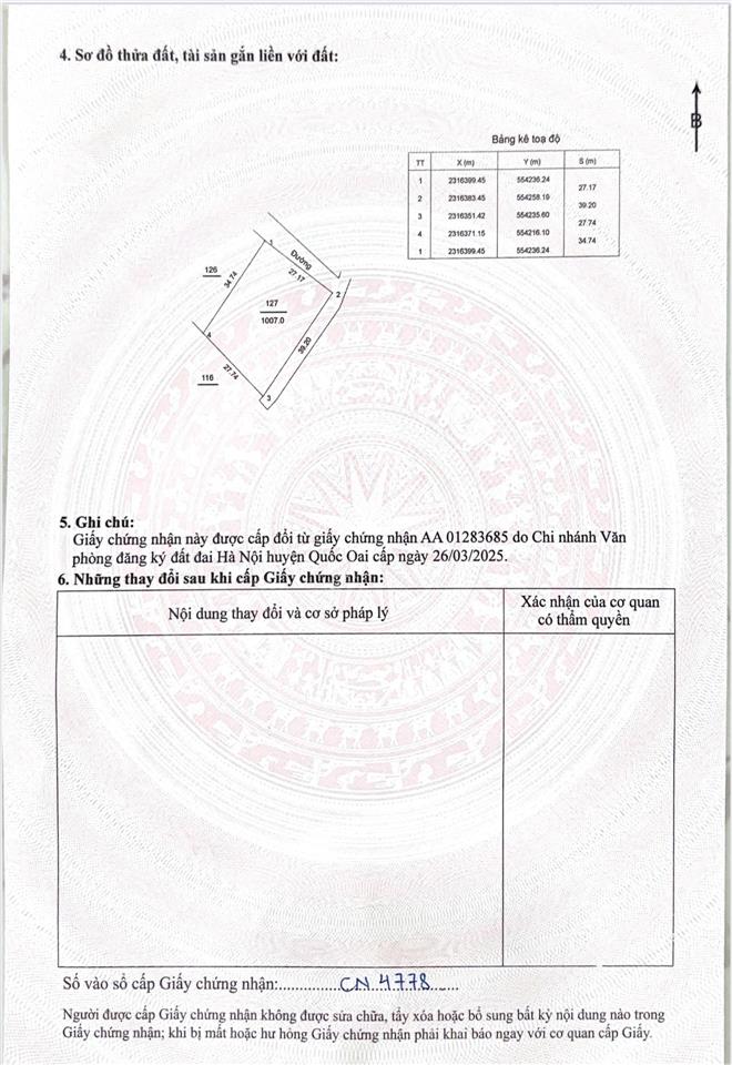 Chính chủ. bán 1007m2, 3 mặt tiền, đường trước đất 7m2. đã có sổ đỏ. qh đất ở. lên full thổ cư được
