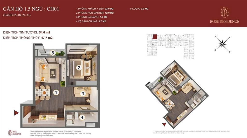 Cắt lỗ căn hộ hoàng huy rose. mã căn 01 tầng trung. giá cực tốt