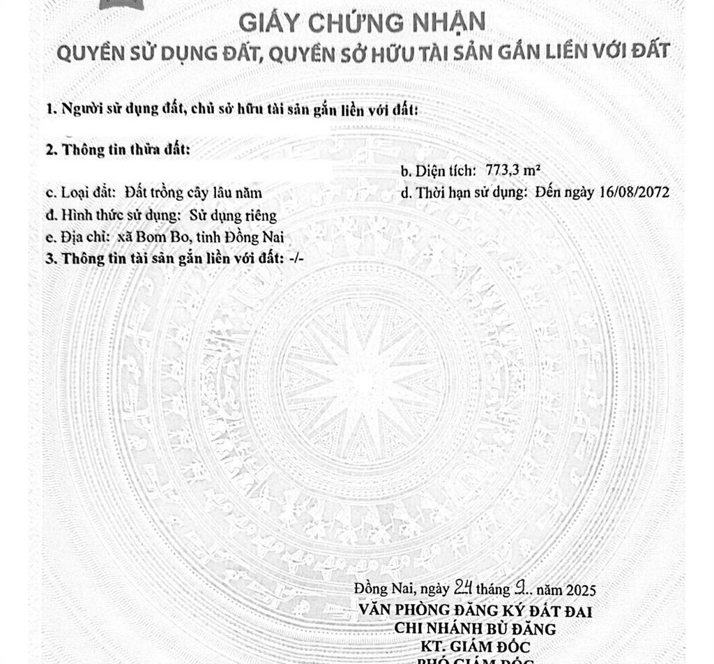 Bán đất tại xã bom bo, huyện bù đăng, bình phước, 5,7 tỷ, 773,3 m2