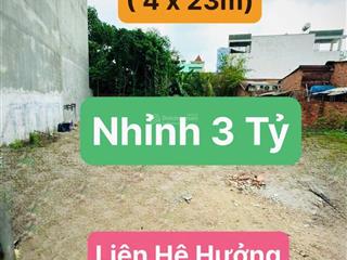 Bán đất tô ký tân chánh hiệp q12 92m2( 4 x23m) cách 30m ra hẻm xe tải chỉ 3,38tỷ.