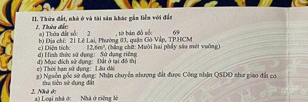 Mặt tiền 21 lê lai, p.3, gò vấp tphcm cn gần 13m2 đất, hoàn công nhà trệt lầu dưới bán, trên ở btct