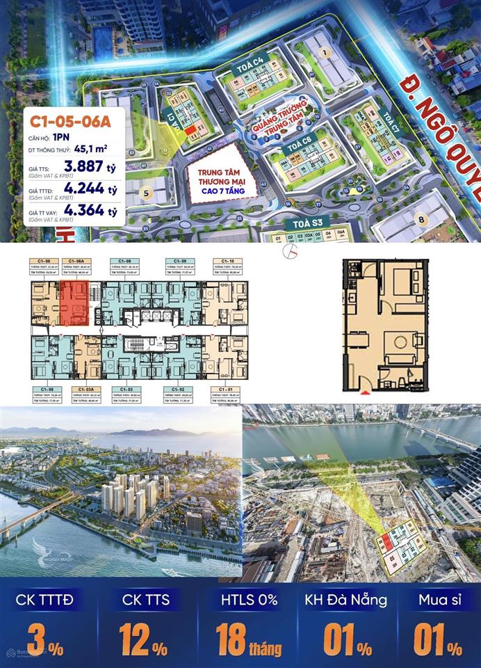 Căn 1pn capital square  hướng sông hàn giá siêu chất 3,887 tỷ