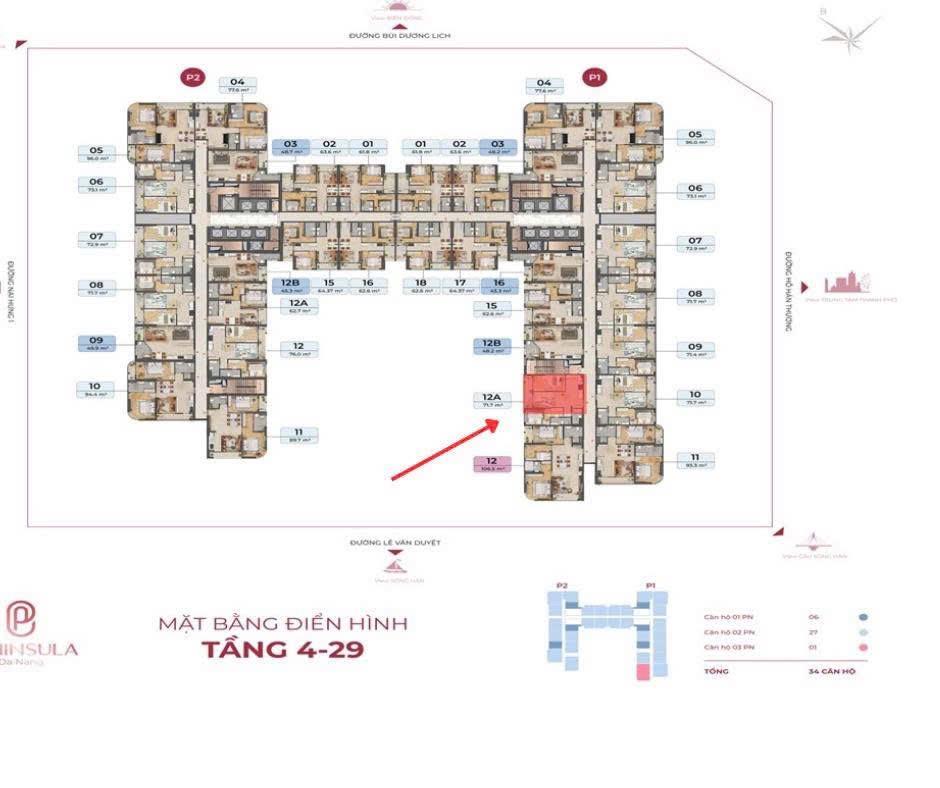 Căn 2pn view sông hàn 72m² peninsula full nội thất giá 4,72 tỷ