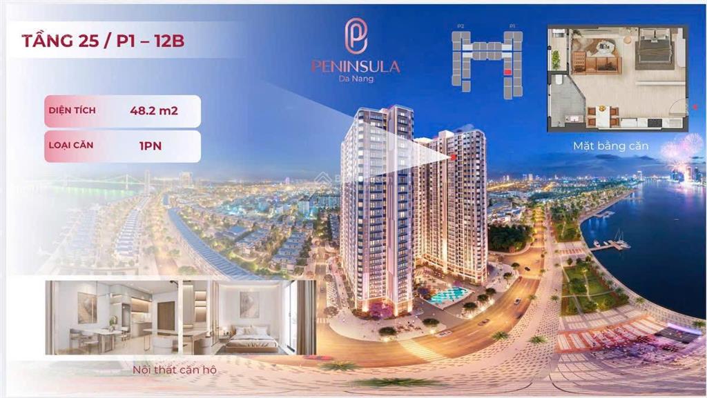 Peninsula căn 1pn  tầng cao 25 view đẹp sông hàn và vịnh biển chỉ 3,3 tỷ