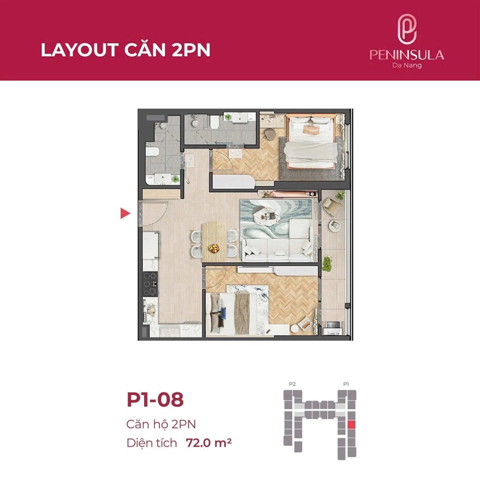 Căn 2pn  72m2 view sông hàn + cầu rồng peninsula đà nẵng bao phí 4,75 tỷ