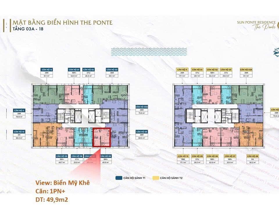 Căn 1pn+ sun ponte 49m2, view biển. full nội thất cần bán 5.5 tỷ