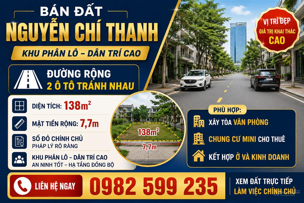 Bán đất nguyễn chí thanh, rẻ đẹp, thuận tiện kinh doanh