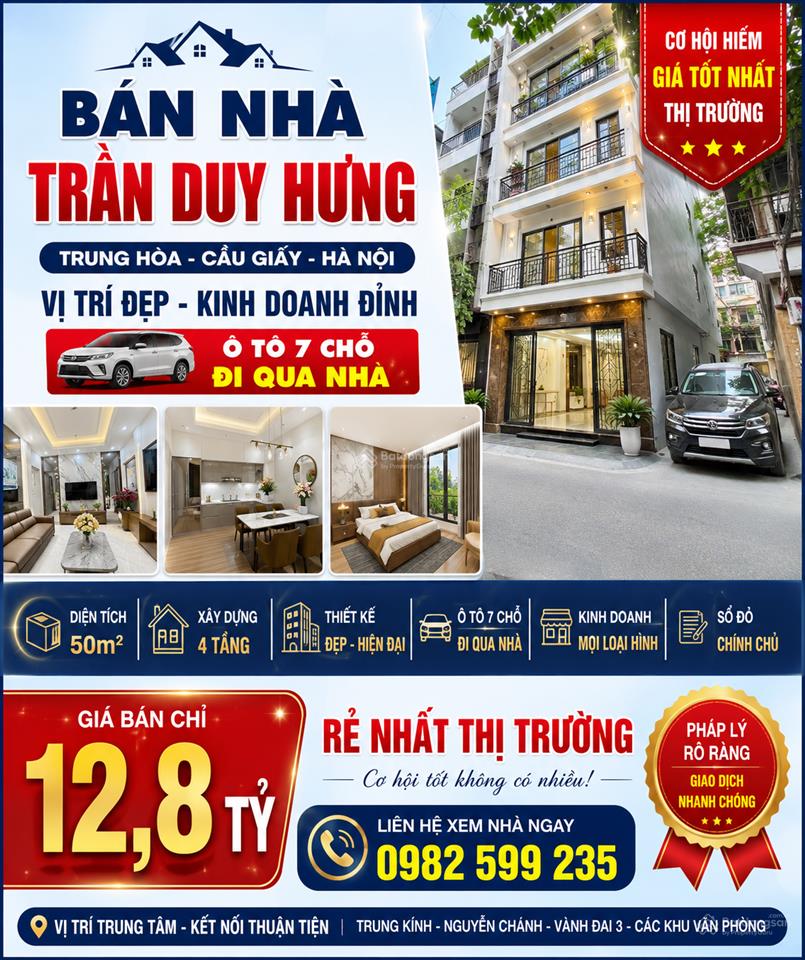 Bán nhà trần duy hưng, giá tốt với 50m2, 4 tầng giá 12,8 tỷ