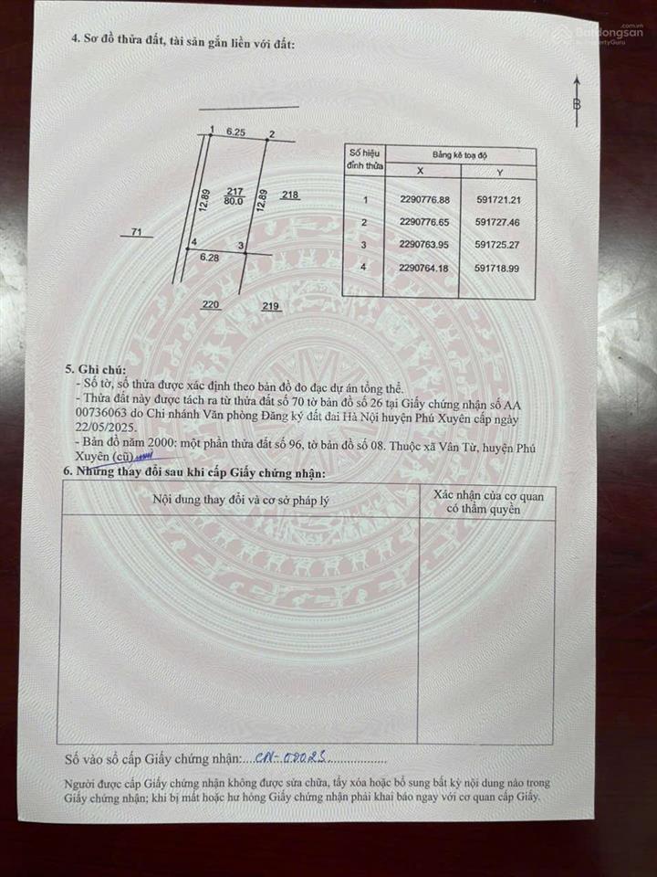 Bán đất xã vân từ, 2tỷ770, 80 m2, mặt tiền 6,25m, pháp lý đầy đủ