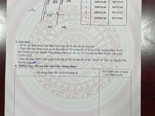 Bán đất xã vân từ, 2,4 tỷ, 80 m2, mặt tiền 6,25m, pháp lý đầy đủ