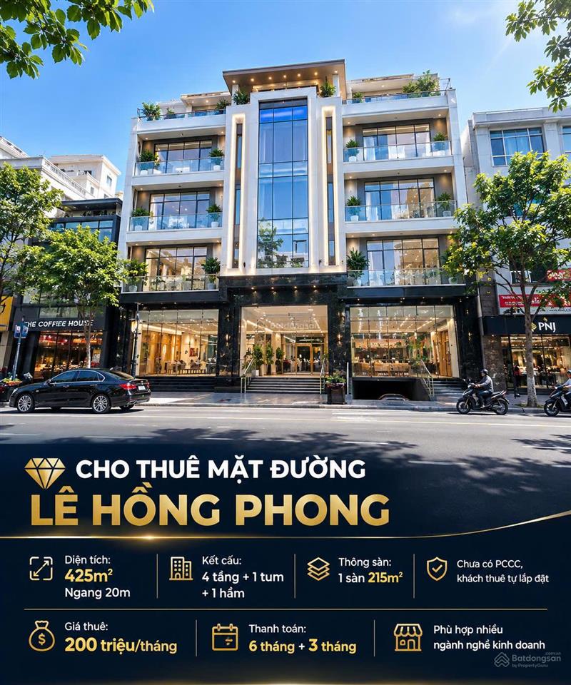 Cho thuê mặt đường lê hồng phong, mặt tiền 20m 425m², 6 tầng, giá 200tr/th