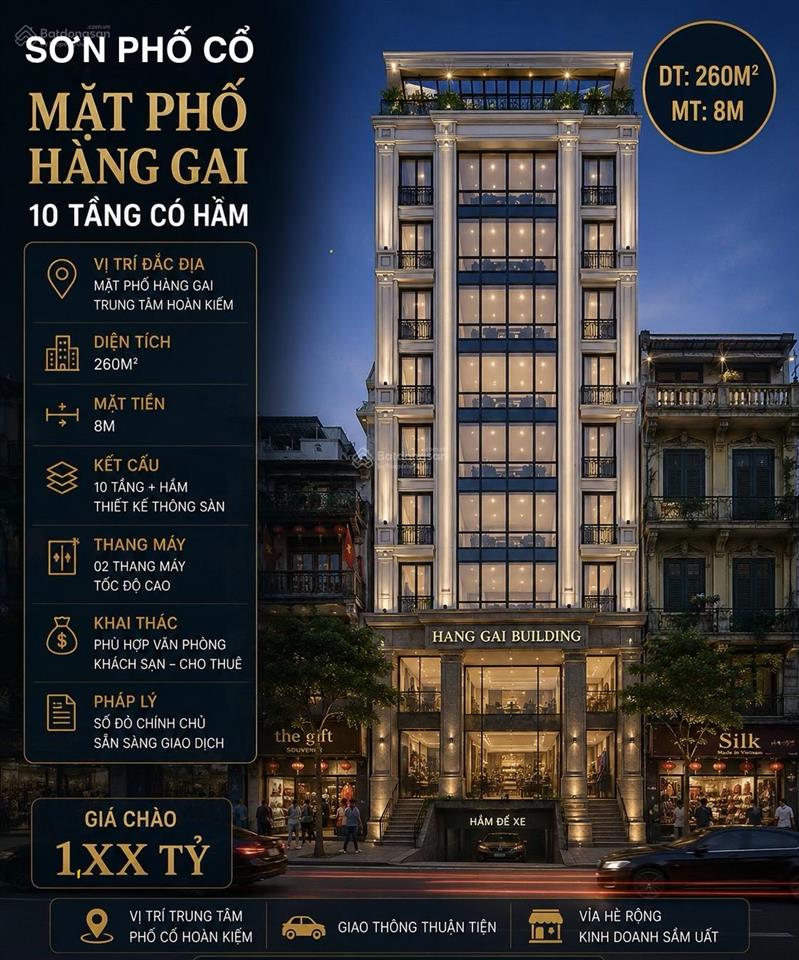Mặt phố hàng gai  phố cổ hoàn kiếm 260m²  mặt tiền 8m  xây khách sạn cực đẹp