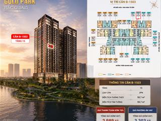 Bán căn b1503 tầng 15 gold park bắc giang view trực diện hồ điều hòa