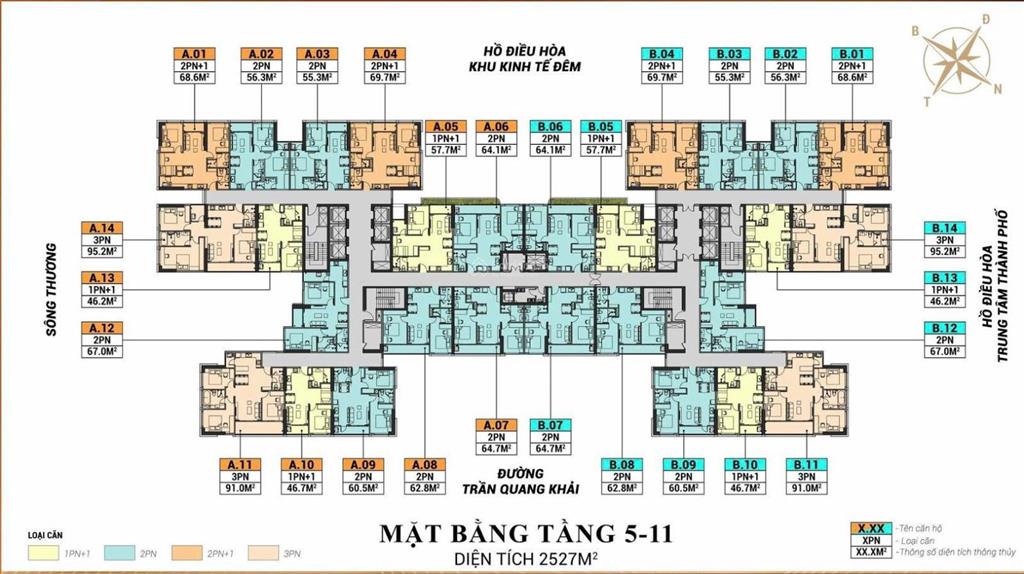 Bán cc gold park, trần quang khải, bắc giang, 50,2 triệu / m2, 60,5m2 với view đẹp