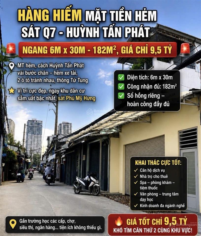 Hàng hiếm mặt tiền hẻm xe tải thông  liền kề q7  huỳnh tấn phát ngang 6mx30m  182m