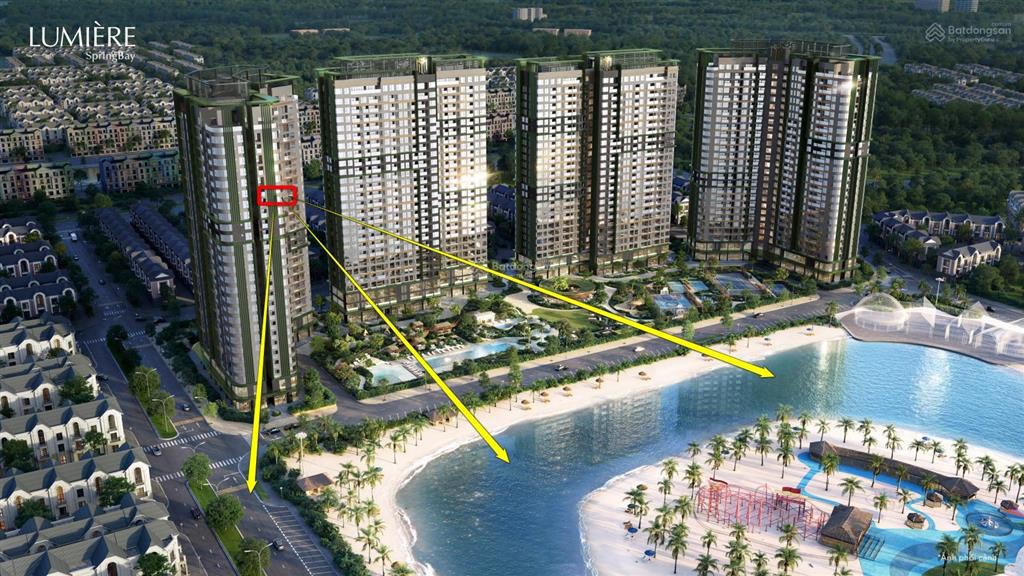 Duplex 200m²  dinh thự trên không tại lumiere spring bay, hướng đn view hồ, kính cong chạm sàn.